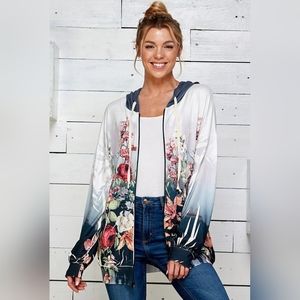 Blumin Apparel Plus and Regular Size Sublimated Floral Oversized Zip Hoodie